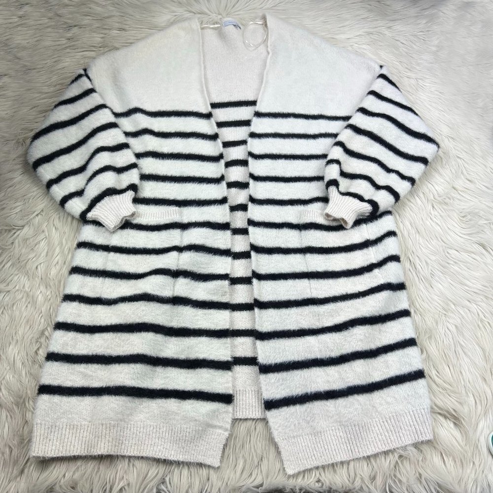 Favlux‎ Fuzzy Knit Striped Open Front Duster Cardigan
